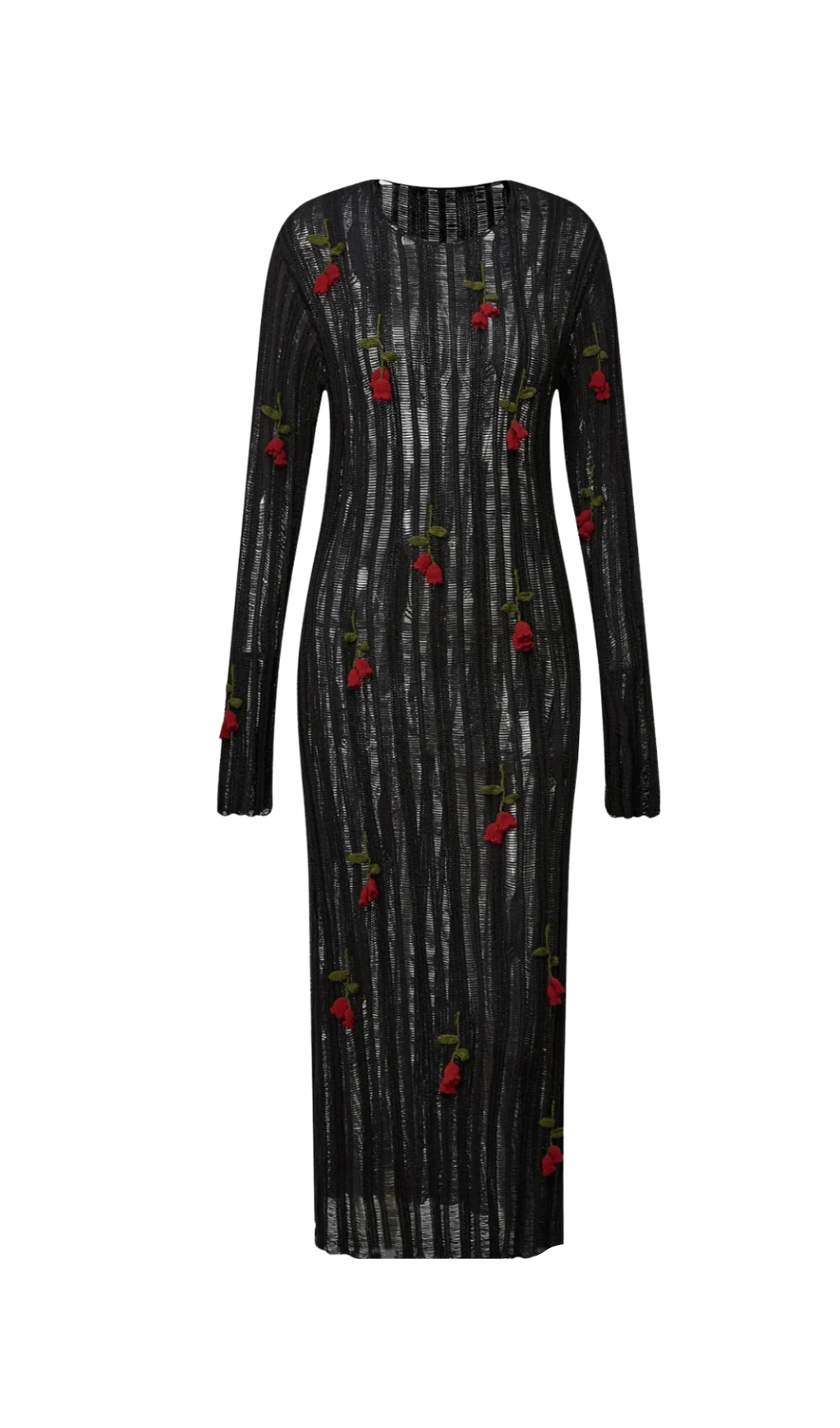 HILARIA ROSE HANDCRAFTED KNIT MIDI DRESS IN BLACK