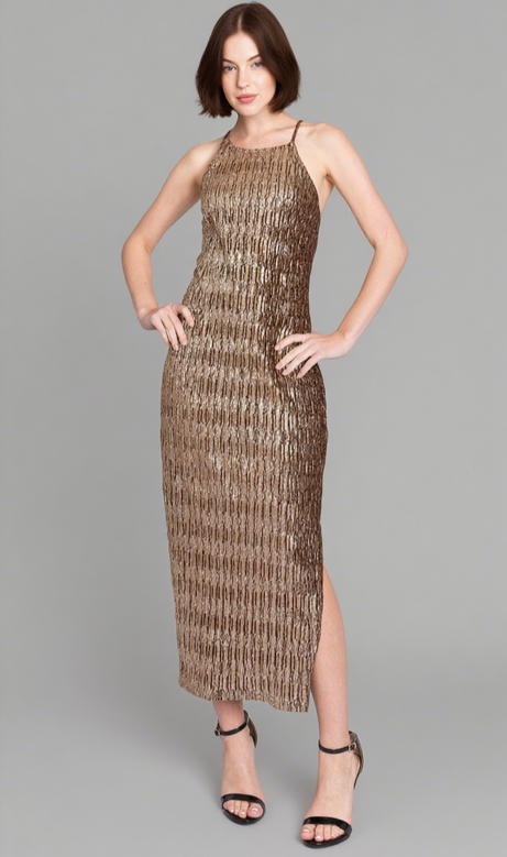 Gold Criss Cross Back Midi Dress