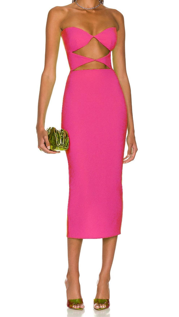 Cut Out Strapless Midi Dress