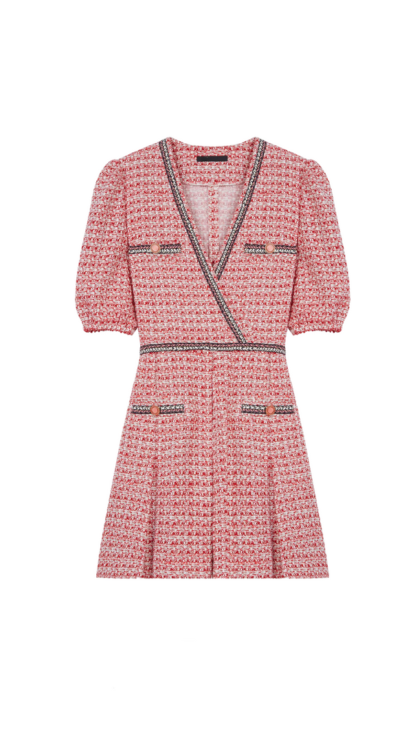 AIIZIE TWEED DRESS WITH ETHNIC TRIM IN PINK - product image