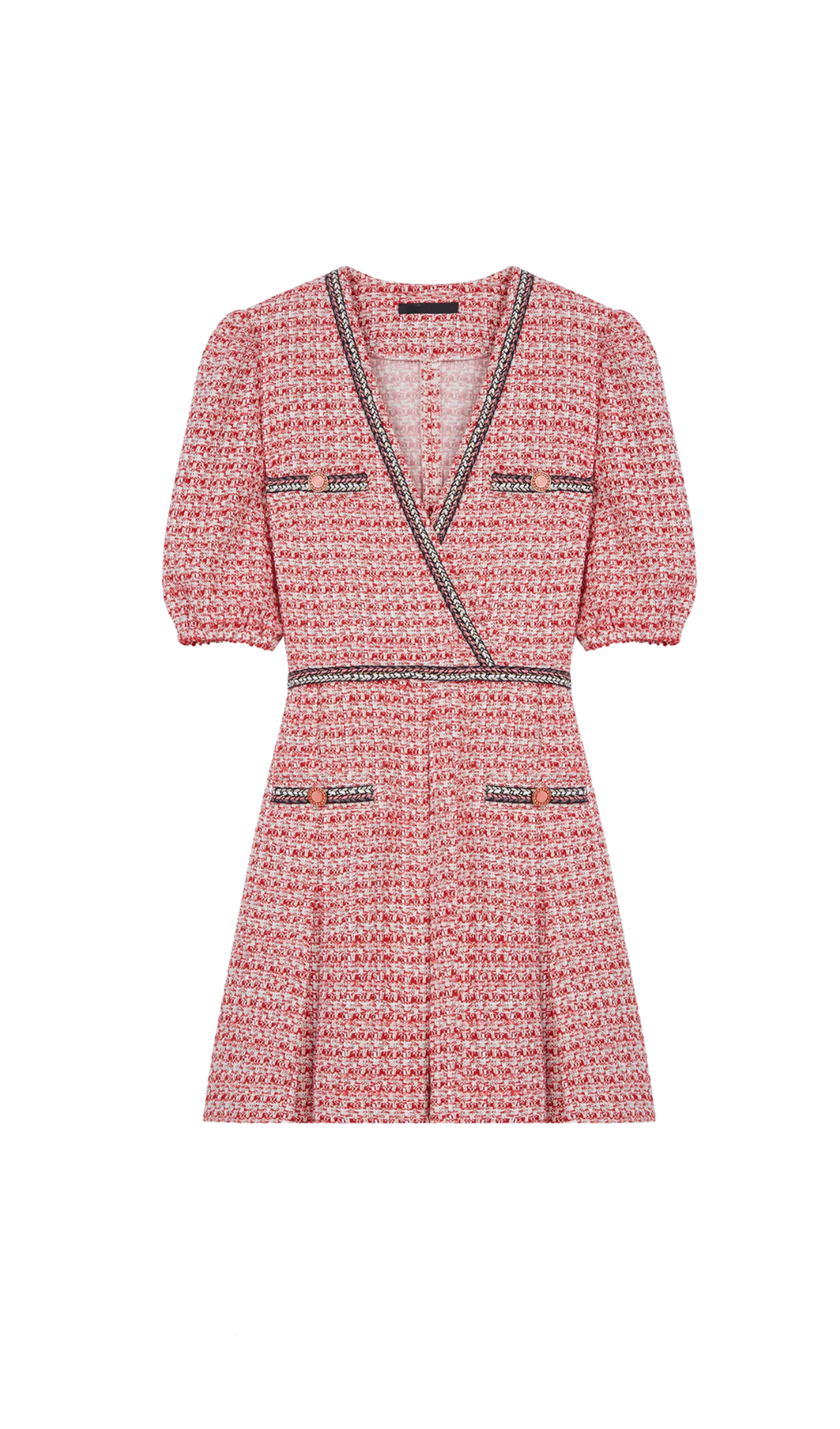 TWEED DRESS WITH ETHNIC TRIM IN PINK