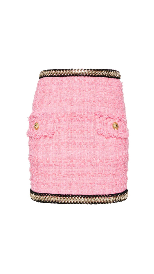 AIIZIE CHAIN-EMBELLISHED TWEED MINI SKIRT IN PINK - product image