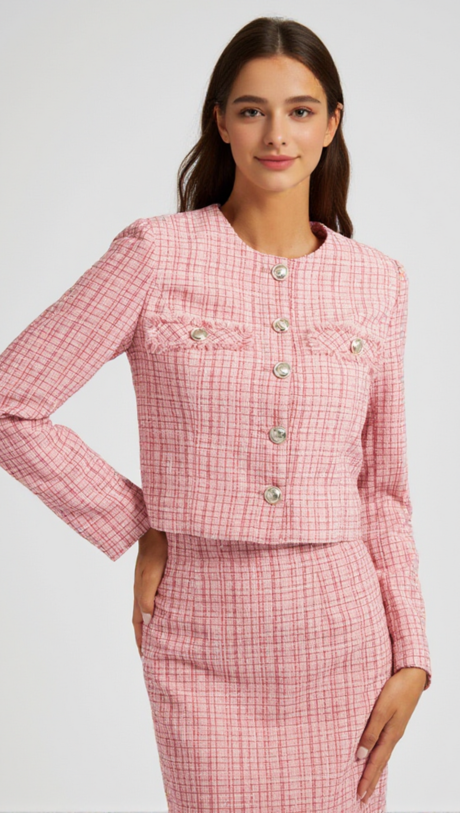 CARDIGAN IN MAGLIA A QUADRI ROSA