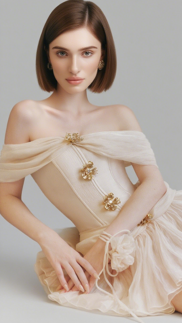 AIIZIE EMERALD FIT AND FLARE CORSET WAIST CHIFFON MINI DRESS - product image