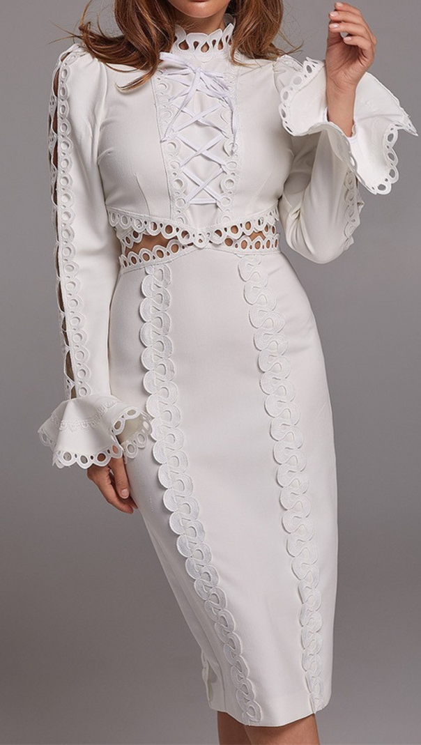 AIIZIE HOLLOW LACE MIDI DRESS IN WHITE - product image
