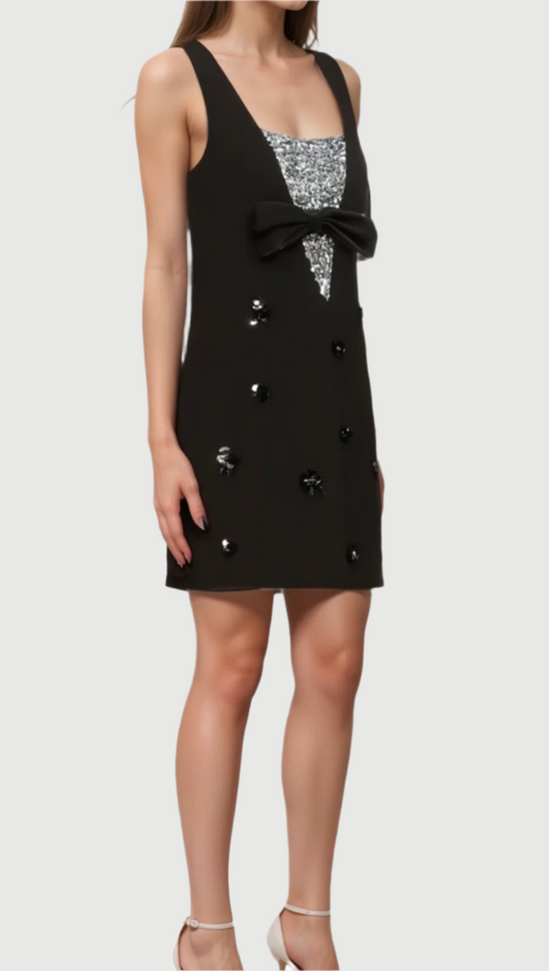 AIIZIE AVIVA BLACK 3D-PETAL SEQUINED MINI DRESS - product image