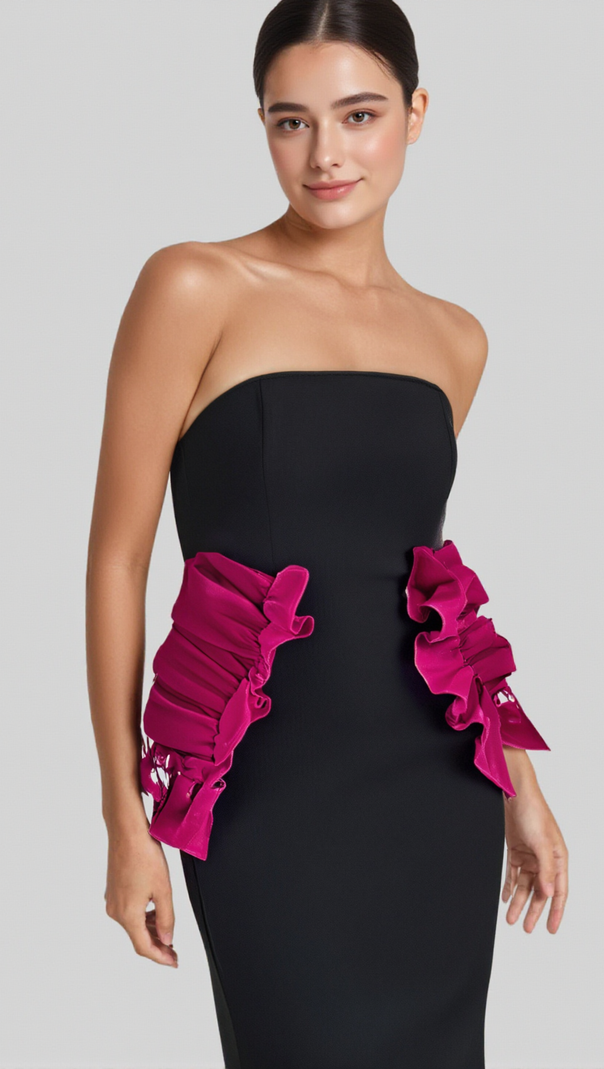 AIIZIE PLEATED ORNAMENTED BANDAGE MAXI DRESS IN BLACK - product image