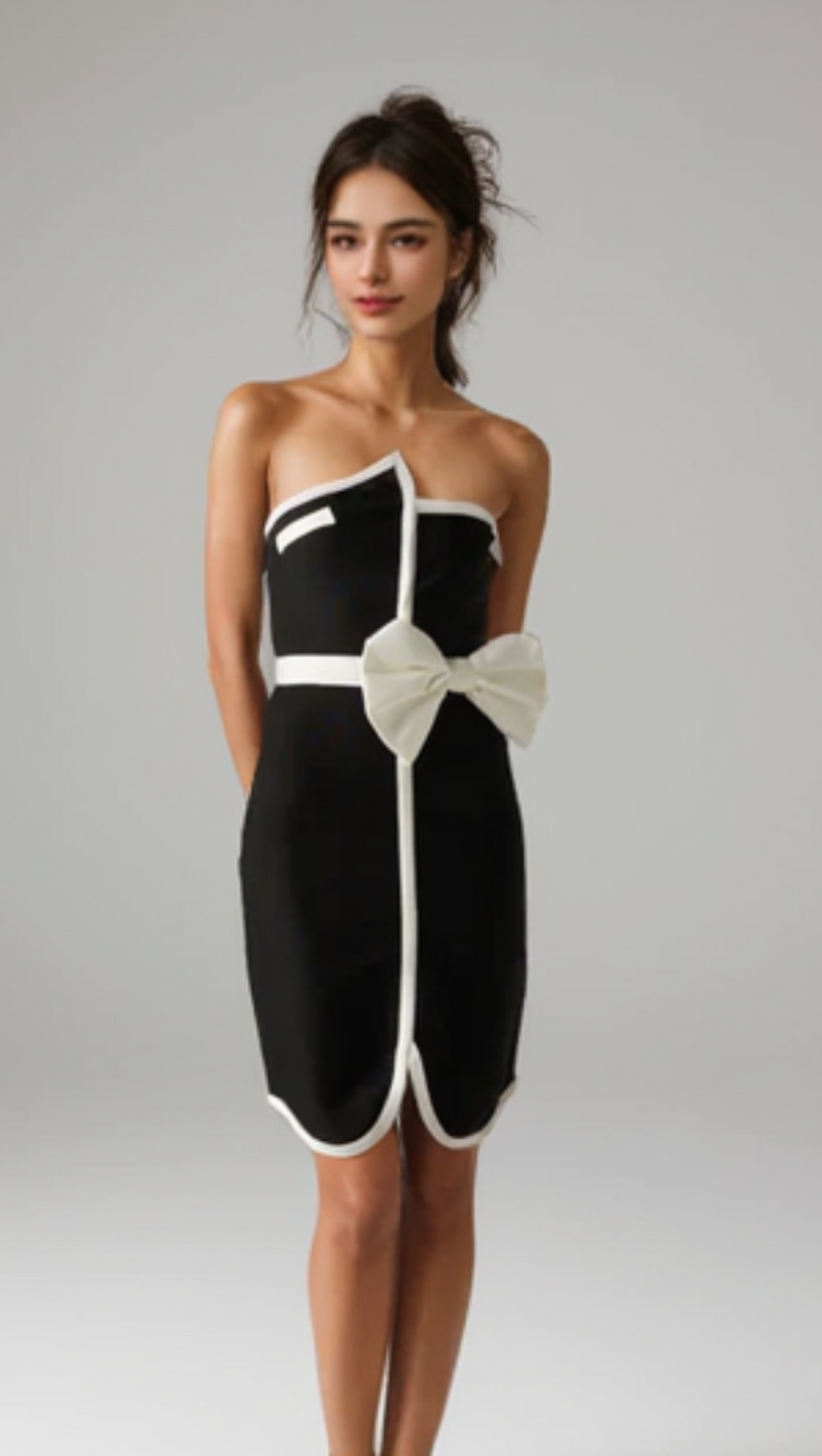 ELSIE CONTRAST STRAPLESS BANDAGE MINI DRESS