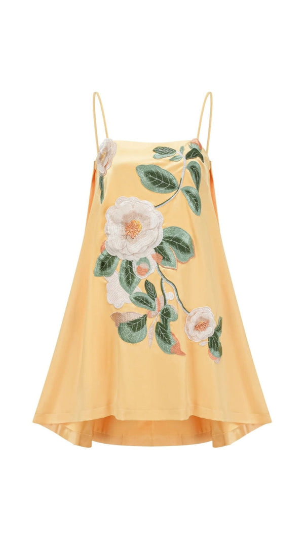 AIIZIE EDWINA APPLIQUE FLORAL EMBROIDERED MINI DRESS IN YELLOW - product image