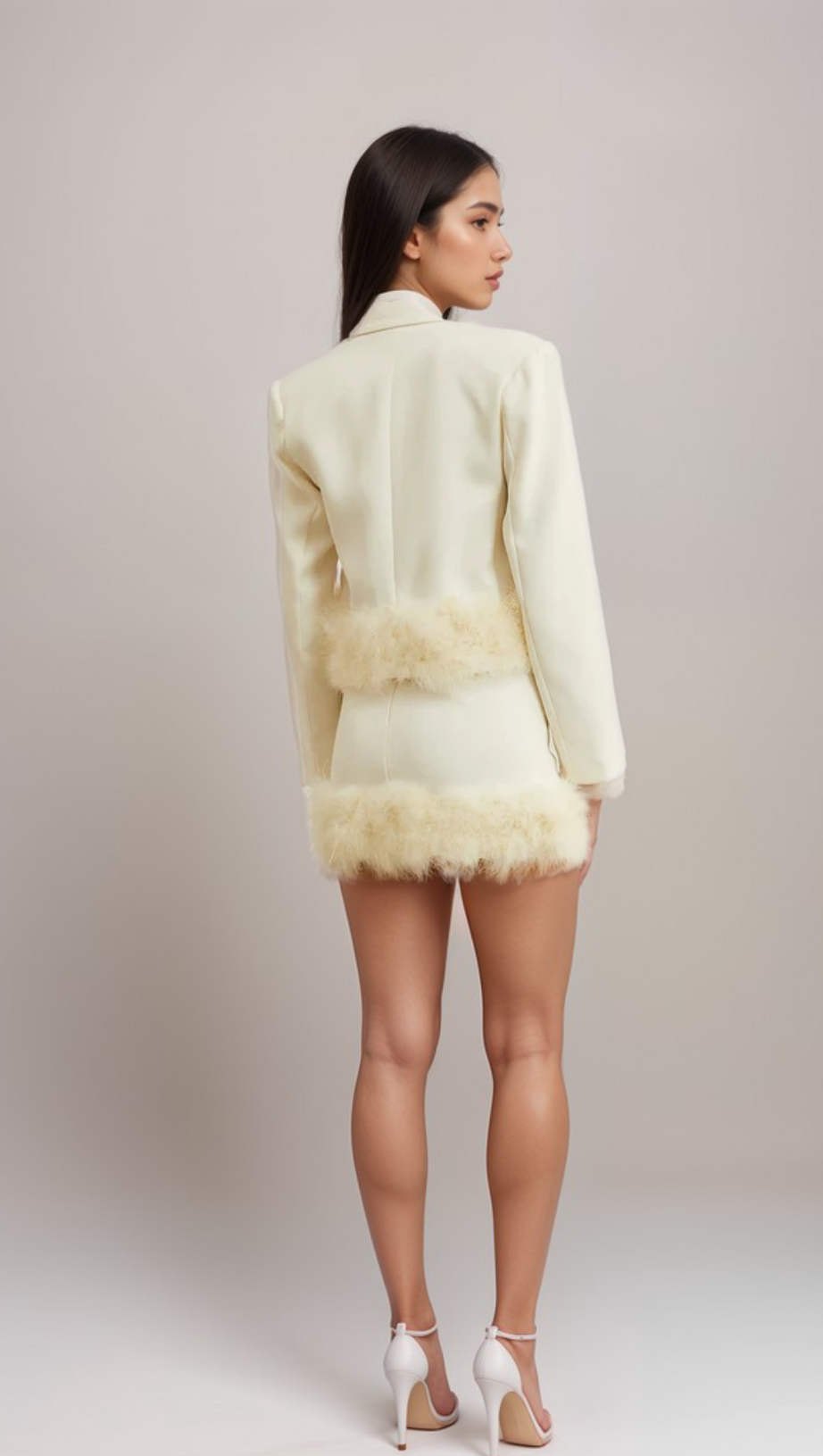 VALÉRIE FEATHER-HEM BLAZER & SKIRT MATCHING SET