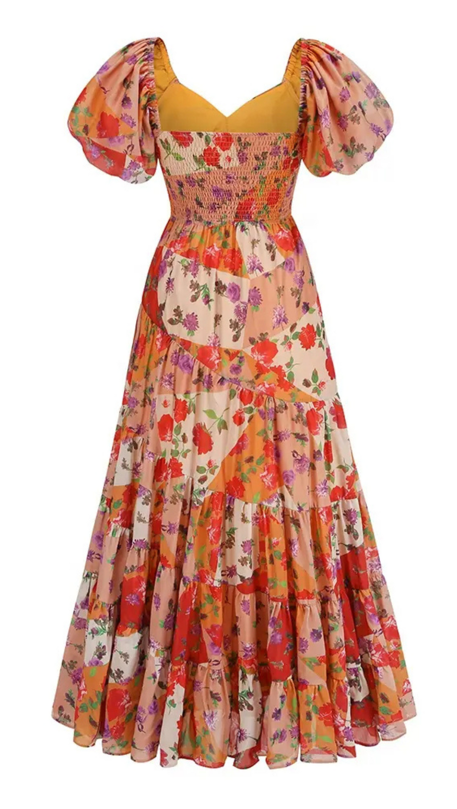 PUFF SLEEVE FLORAL PRINTED MAXI DRESS