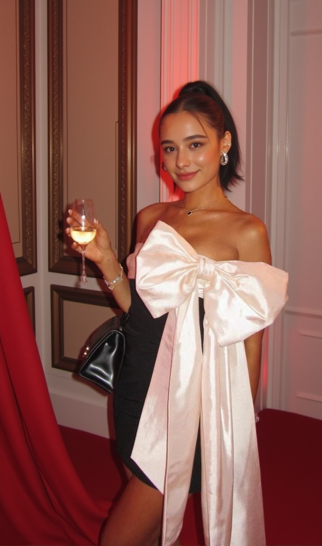 IVORY BOW MINI DRESS IN BLACK