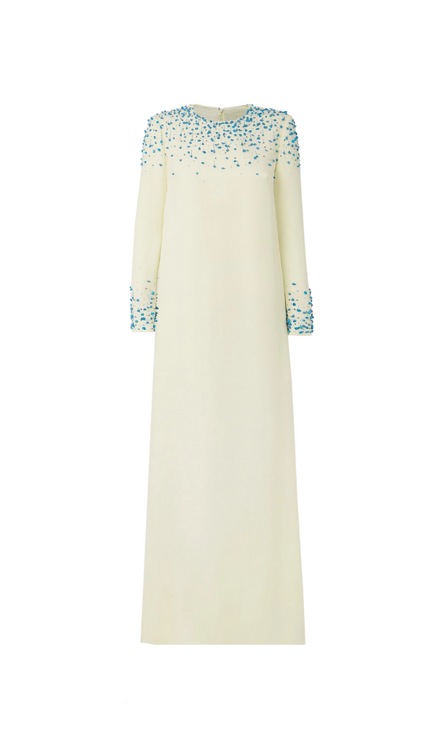 AIIZIE RHINESTONE EMBELLISHED ROUND NECK MAXI DRESS IN BEIGE - product image