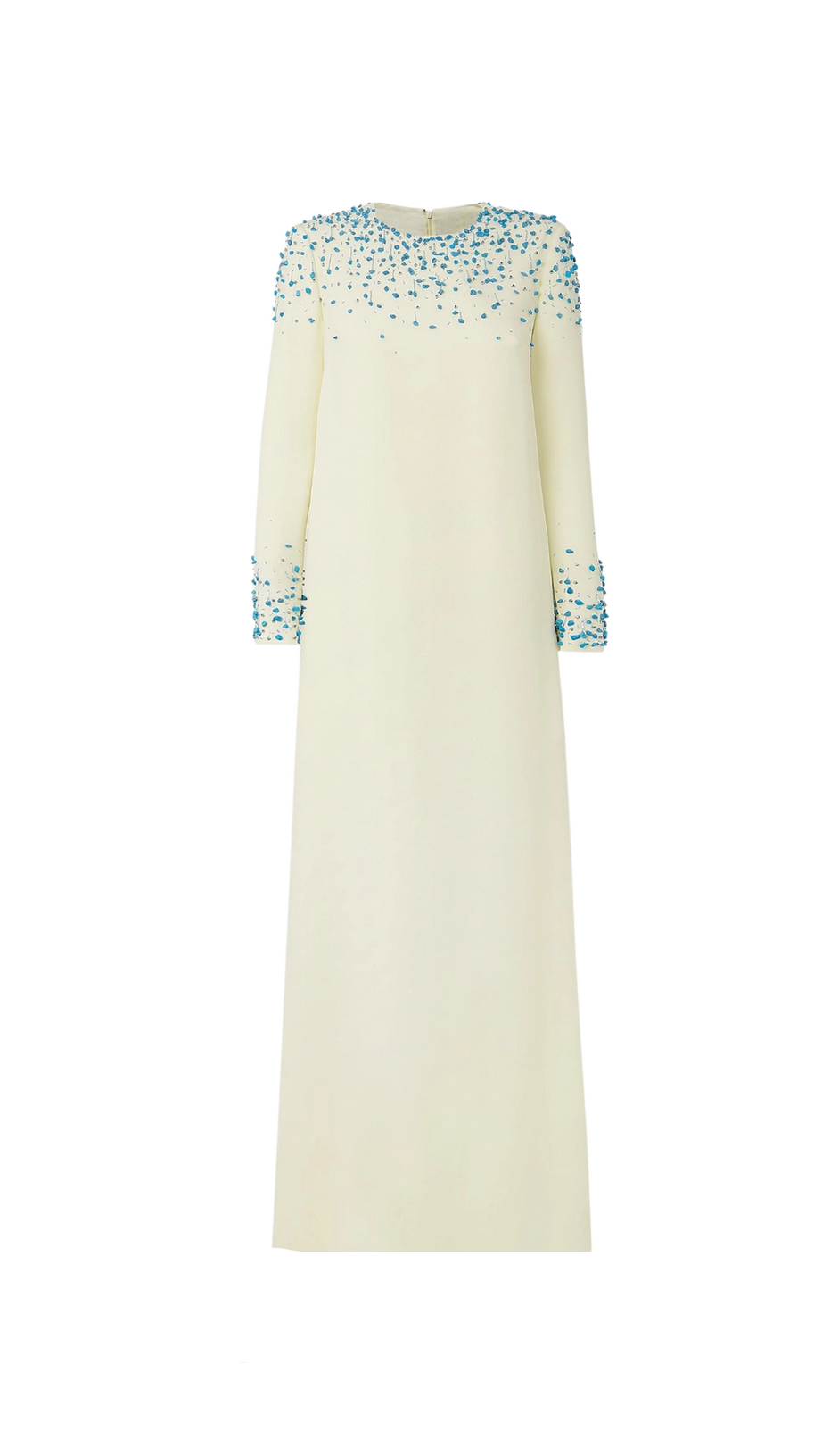 RHINESTONE EMBELLISHED ROUND NECK MAXI DRESS IN BEIGE