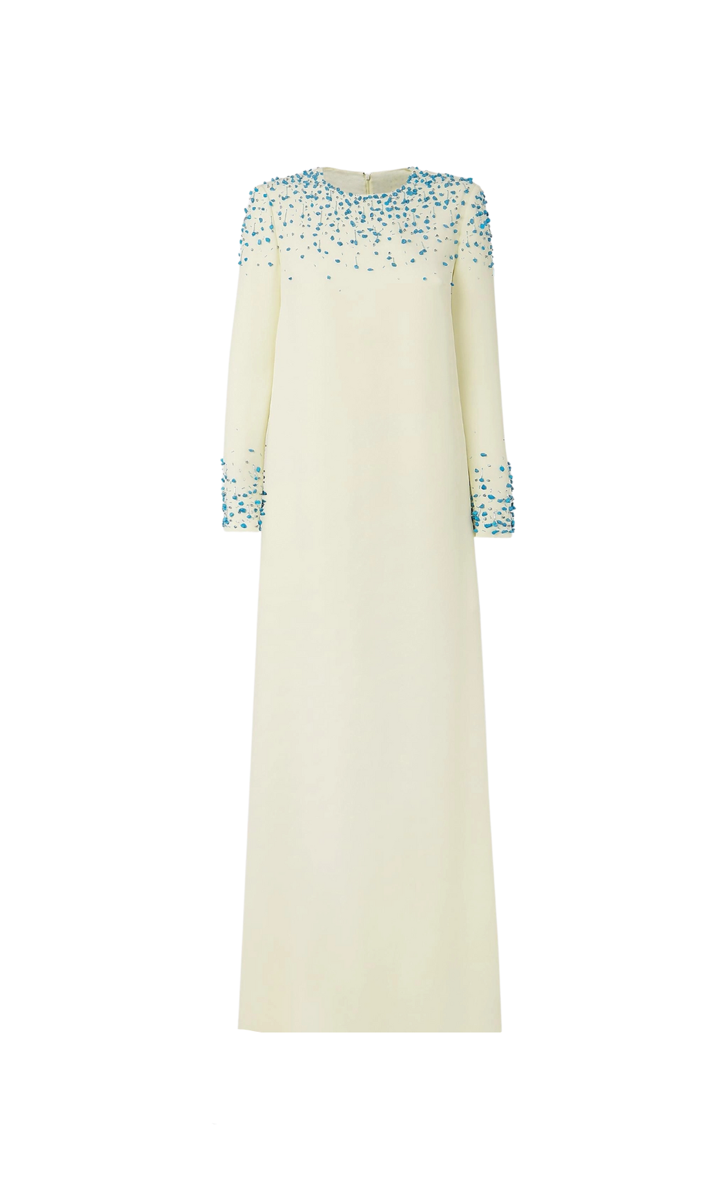RHINESTONE EMBELLISHED ROUND NECK MAXI DRESS IN BEIGE