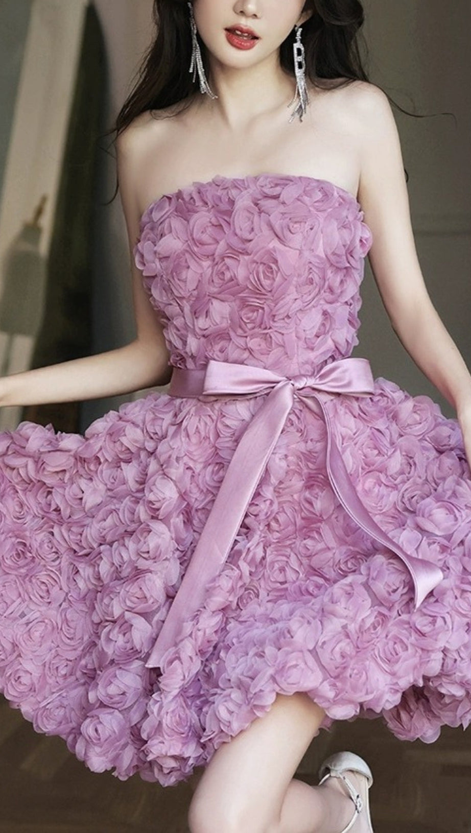 ROSE FLOWER STRAPLESS MINI DRESS