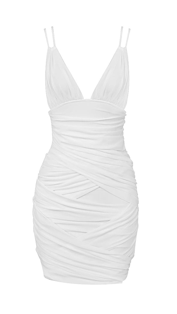 AIIZIE DEEP V RUCHED MESH MINI DRESS - product image