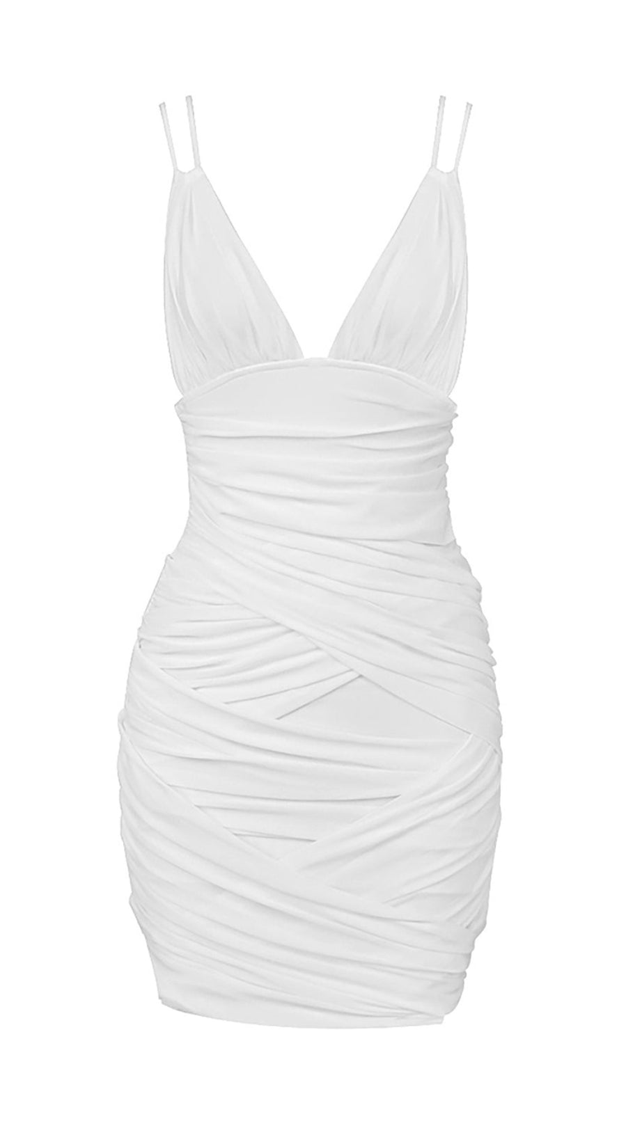 DEEP V RUCHED MESH MINI DRESS