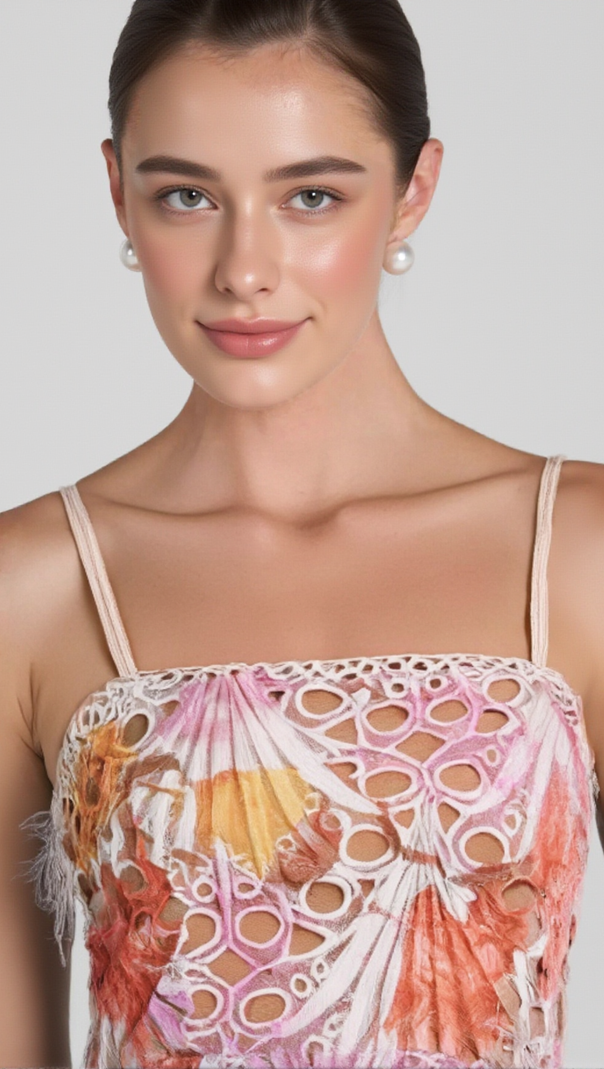 AIIZIE MULTICOLOR EMBROIDERED HOLLOW FRINGE MIDI DRESS - product image