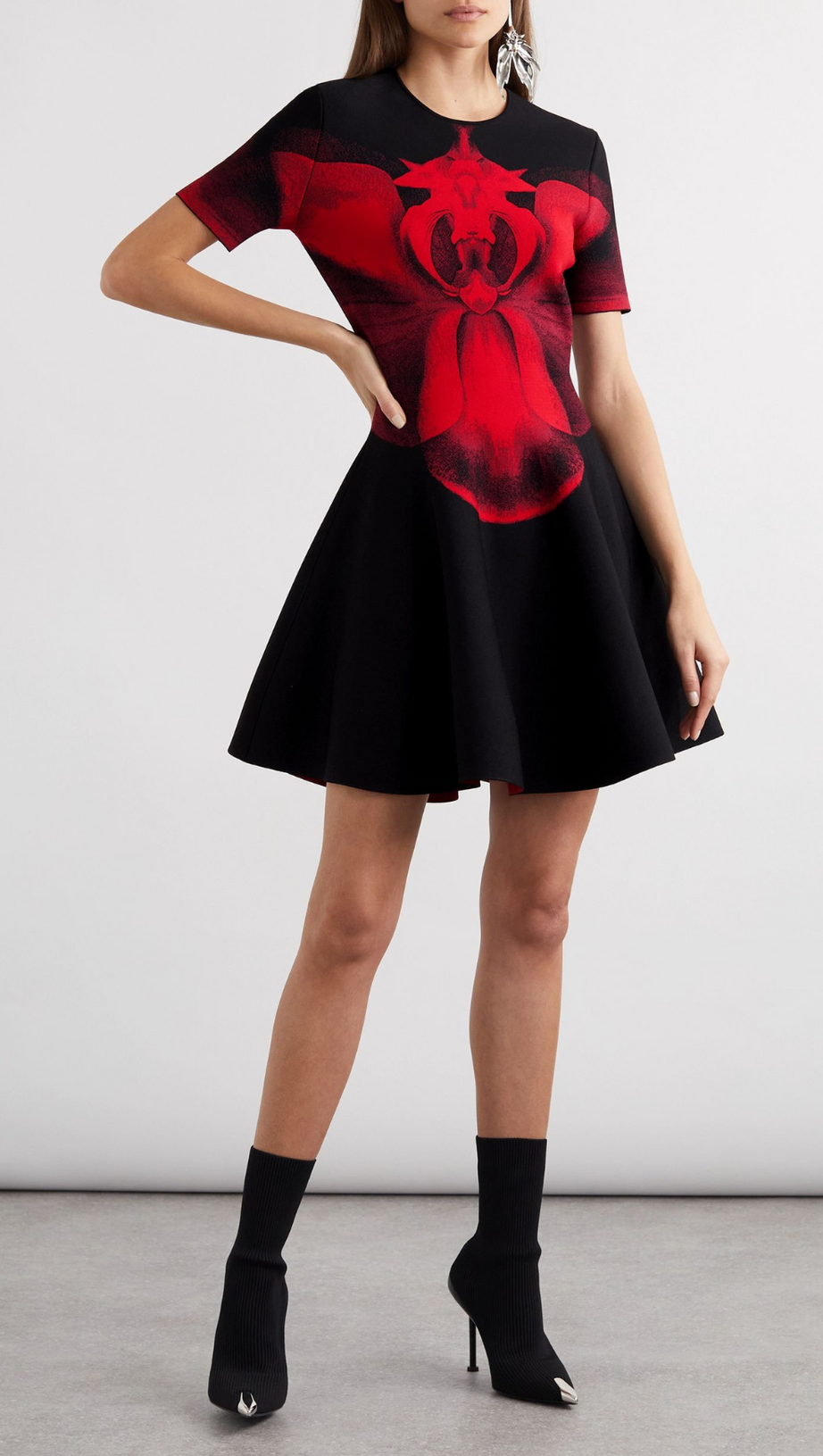 Jacquard-Strick-Minikleid in Schwarz