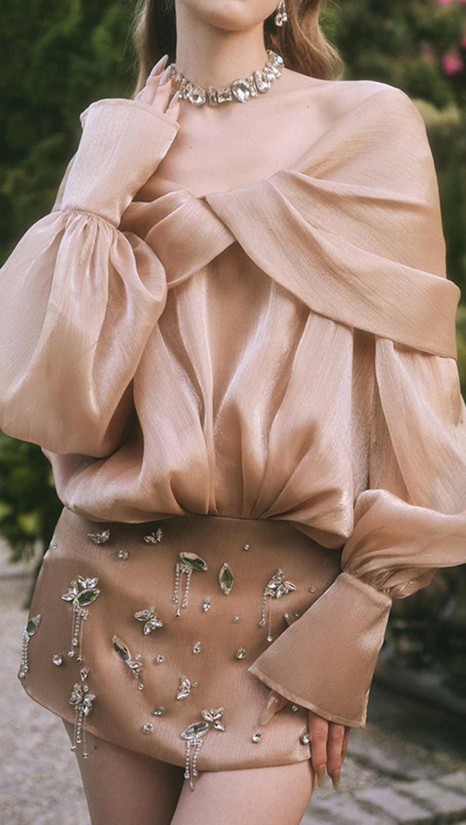 OFF-THE-SHOULDER PEARLESCENT SHIRT MINI DRESS