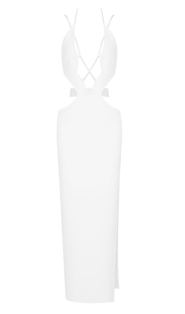 Backless Cut Out Rhinestone Dress - Ulian