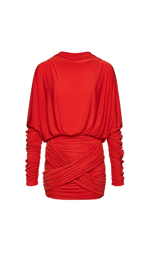 AIIZIE LONG-SLEEVE JERSEY MINI DRESS IN RED - product image