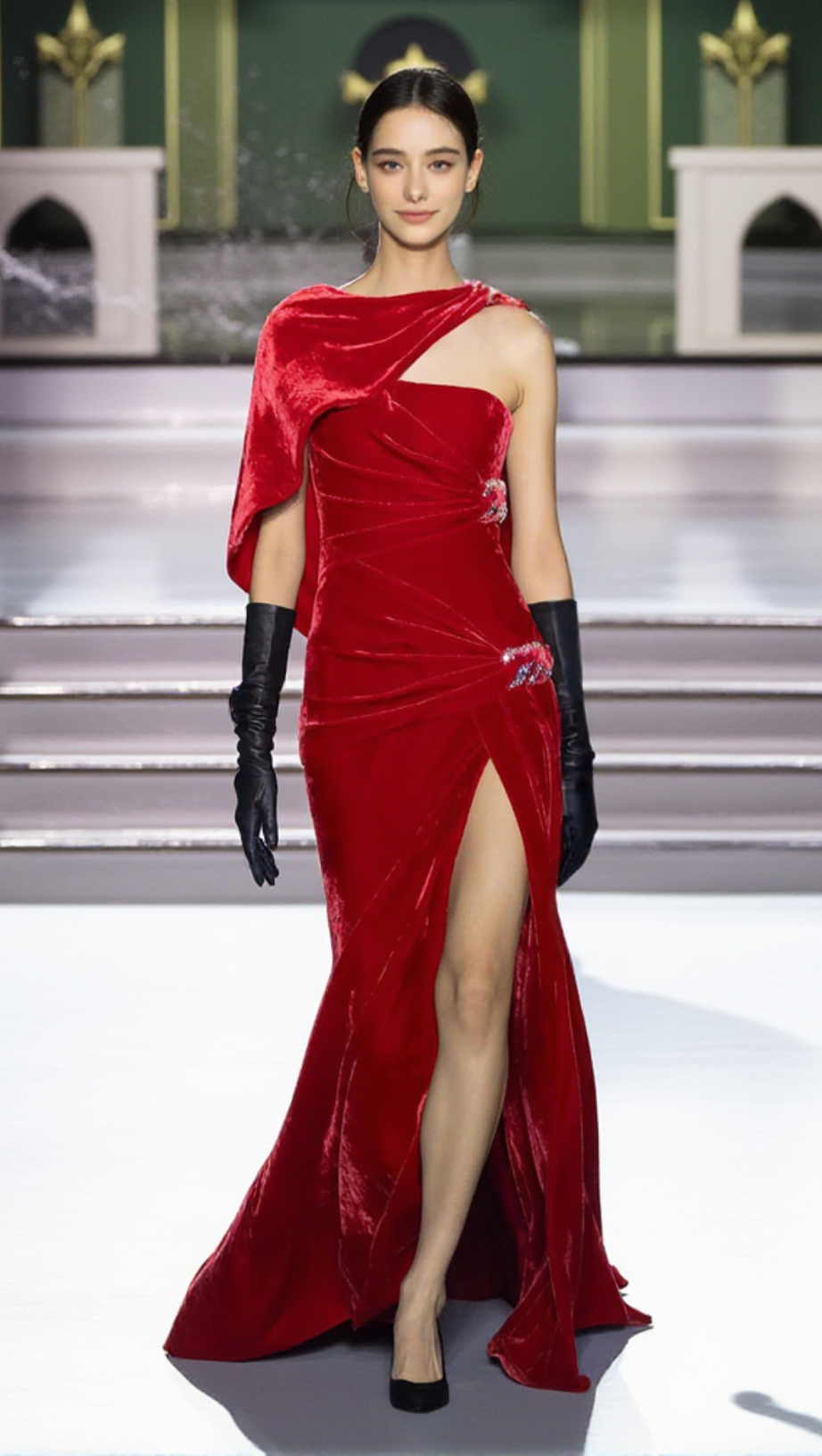 Samt-Caplet-Maxikleid in Rot