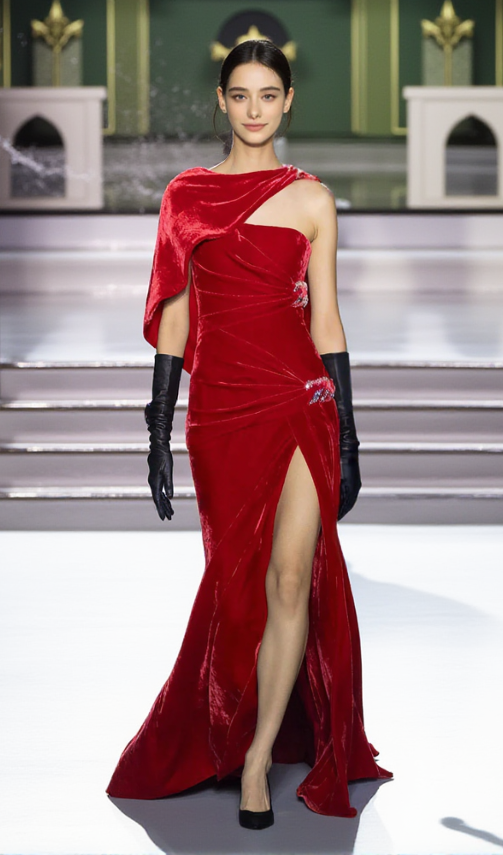 Samt-Caplet-Maxikleid in Rot