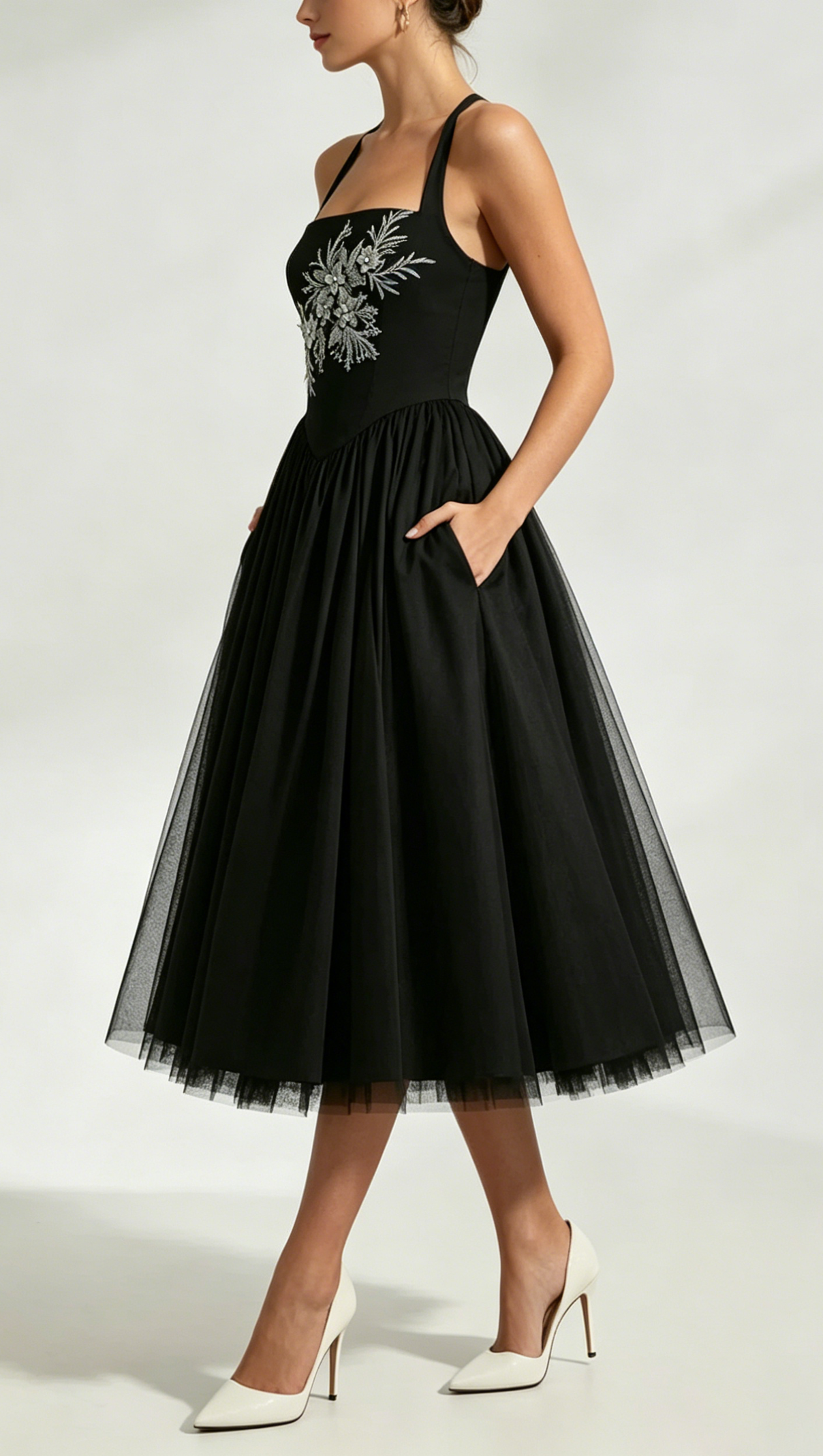 Embroidery Cressida Midi Dress - Black