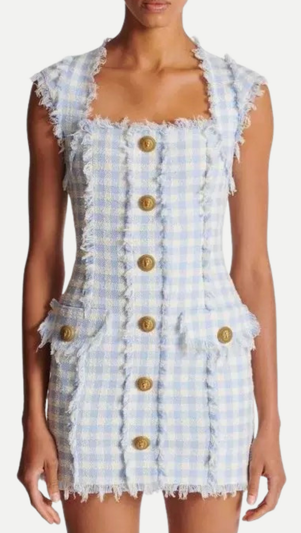 AIIZIE BLUE WHITE GINGHAM MINI DRESS - product image