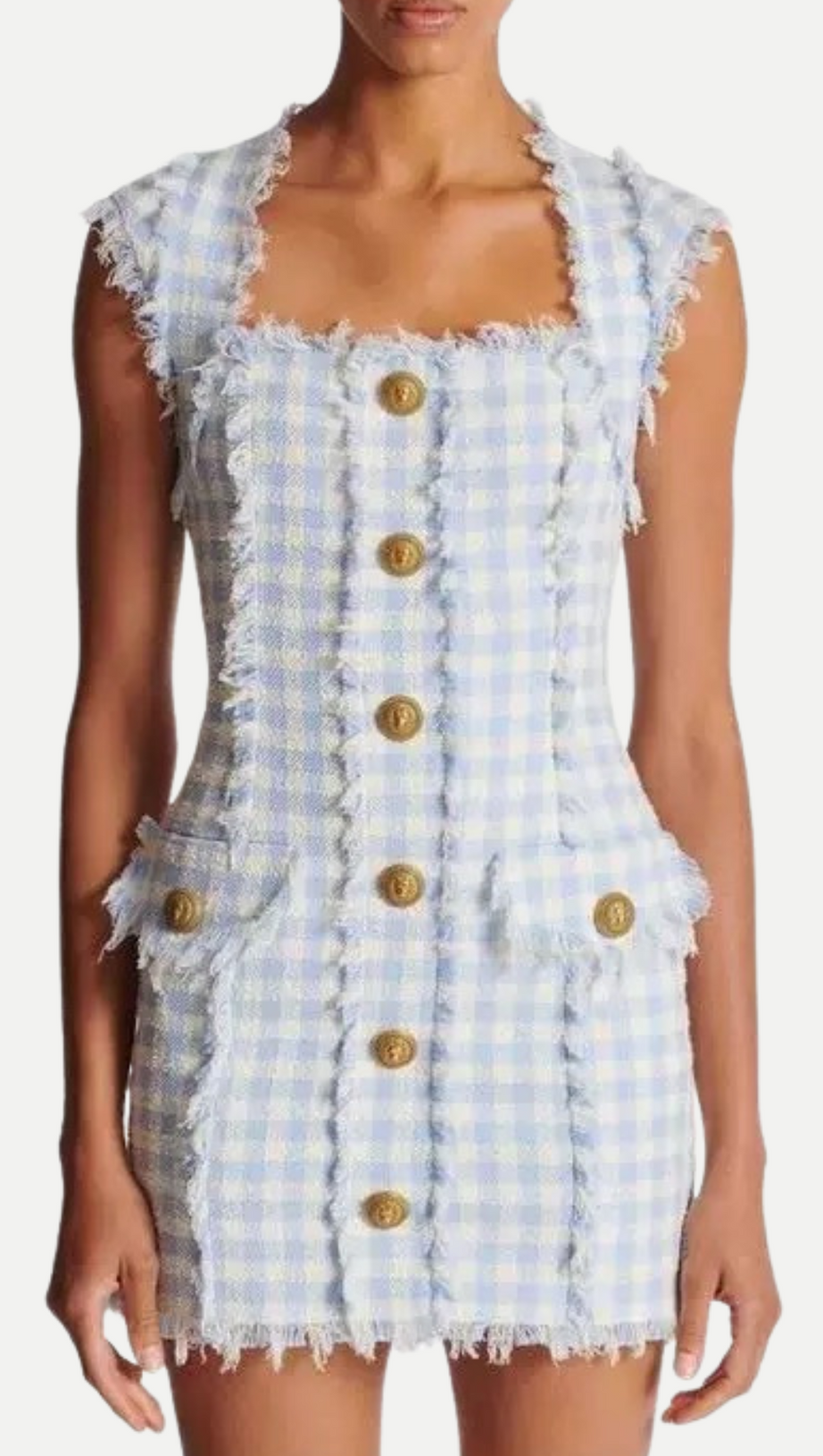 BLUE WHITE GINGHAM MINI DRESS