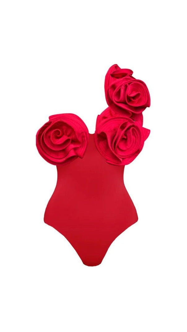 AIIZIE FLOWER SHOULDER SWIMSUIT IN RED - product image