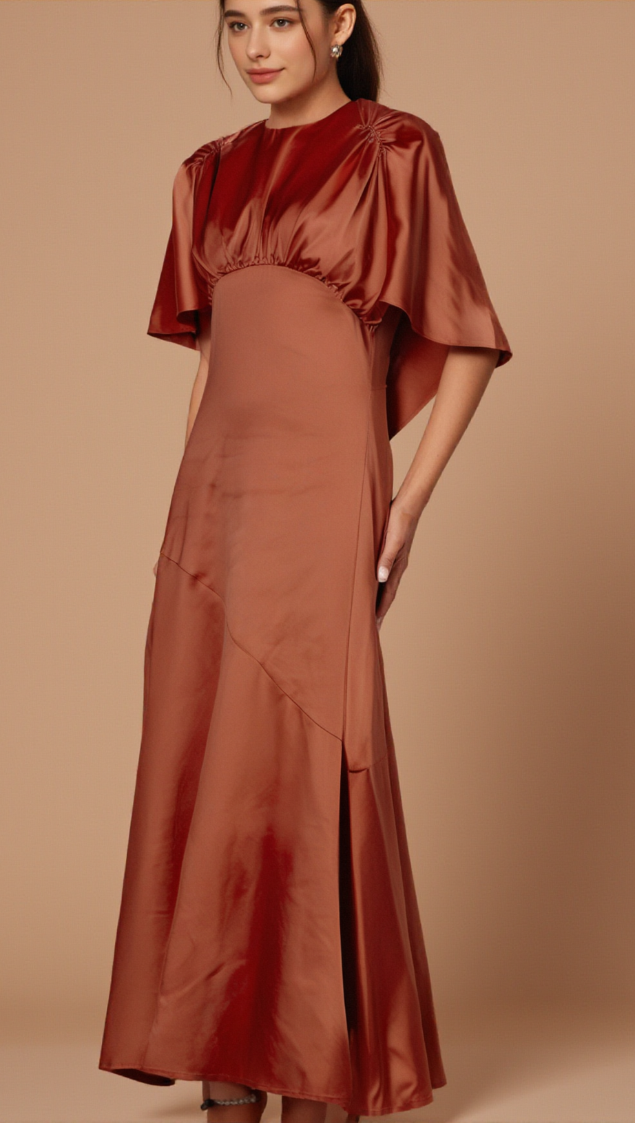 ZOÉ RED CAPE-SLEEVE OPEN-BACK MAXI DRESS