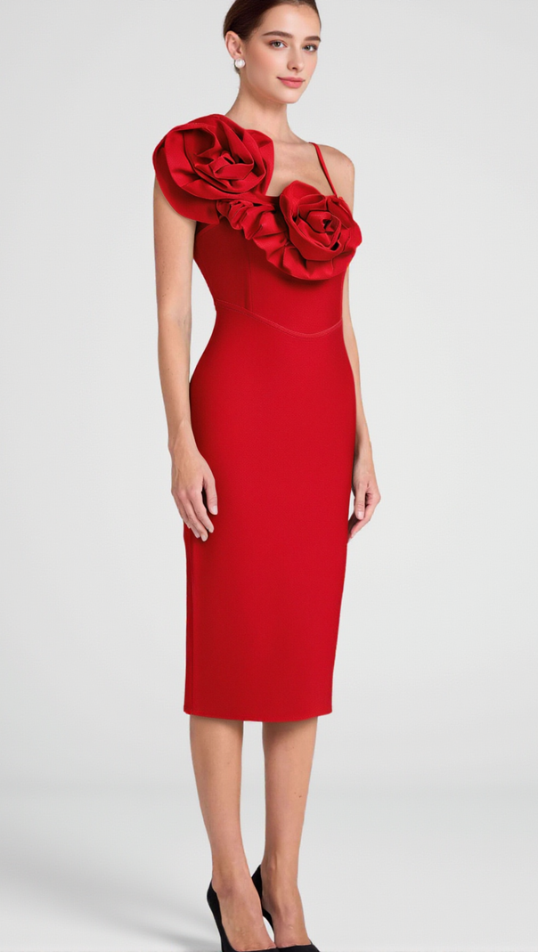 AIIZIE HUGE FLOWERS BANDAGE MIDI DRESS - product image