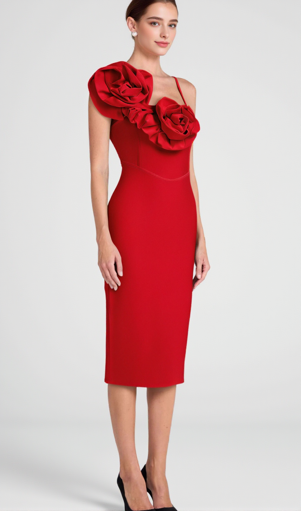 HUGE FLOWERS BANDAGE MIDI DRESS