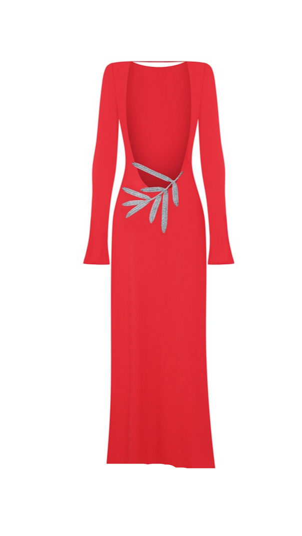 AIIZIE CANDICE LONG SLEEVE BACKLESS MAXI DRESS IN RED - product image