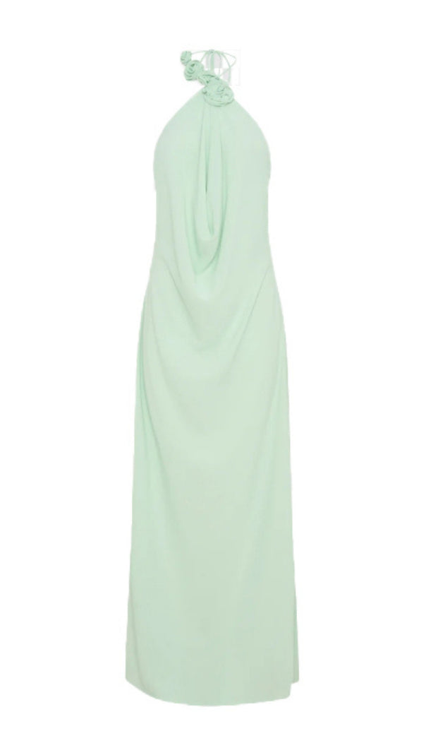 AIIZIE FLORAL HALTERNECK HIGH COLLAR MAXI DRESS GREEN - product image