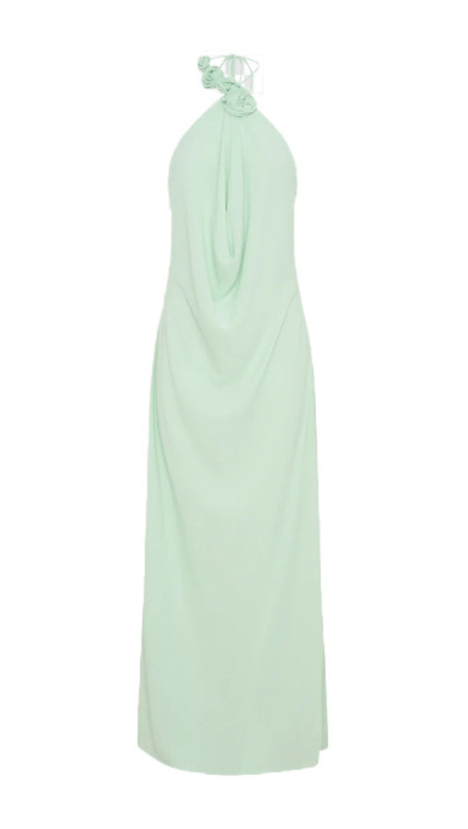 FLORAL HALTERNECK HIGH COLLAR MAXI DRESS GREEN