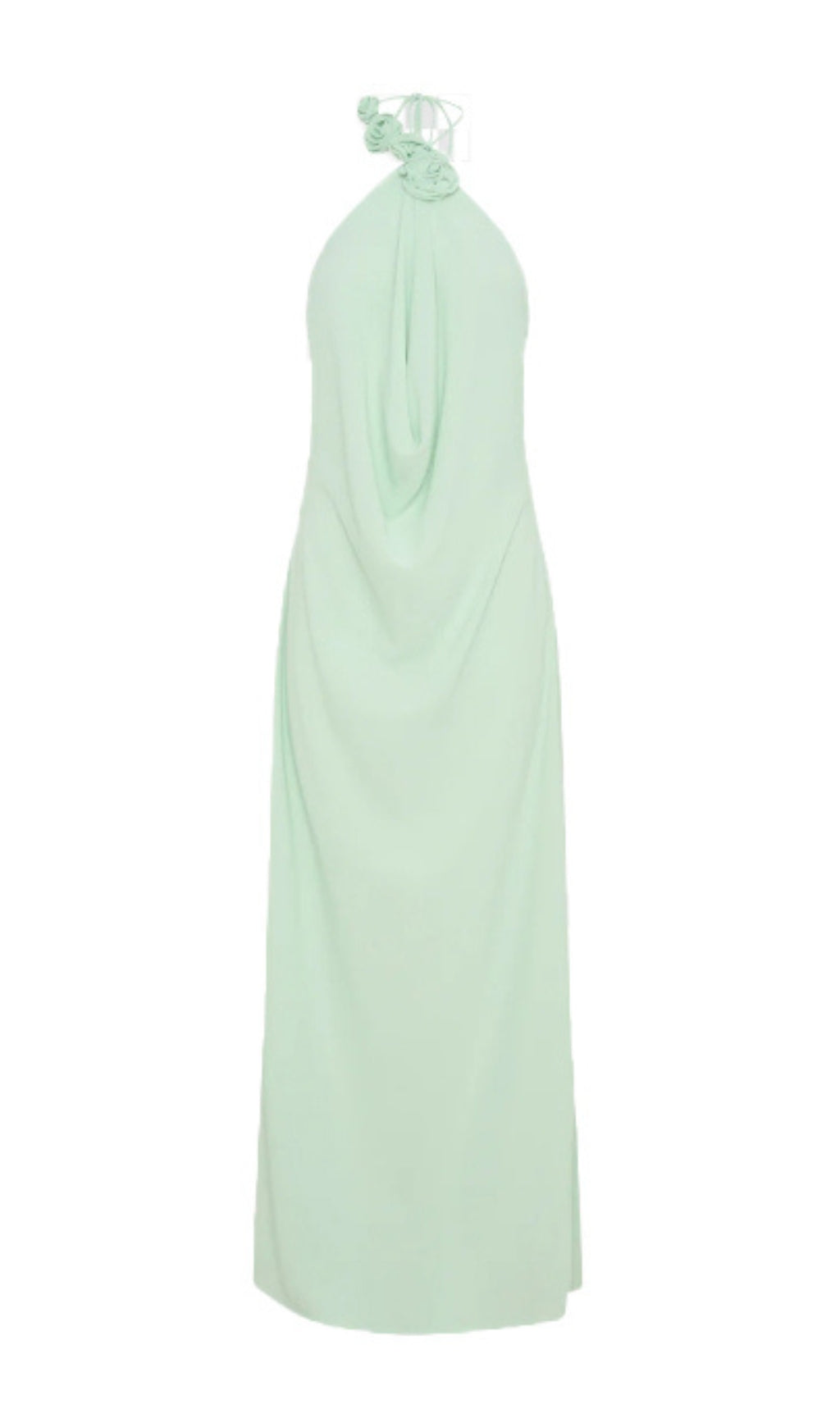 FLORAL HALTERNECK HIGH COLLAR MAXI DRESS GREEN