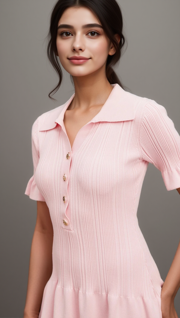 AIIZIE NOLWENN PINK FLARED FINE-KNIT MINI DRESS - product image