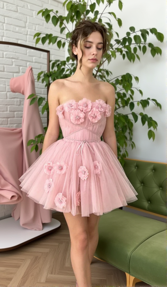AIIZIE FLOWER-APPLIQUÉ STRAPLESS MINI DRESS IN PINK - product image