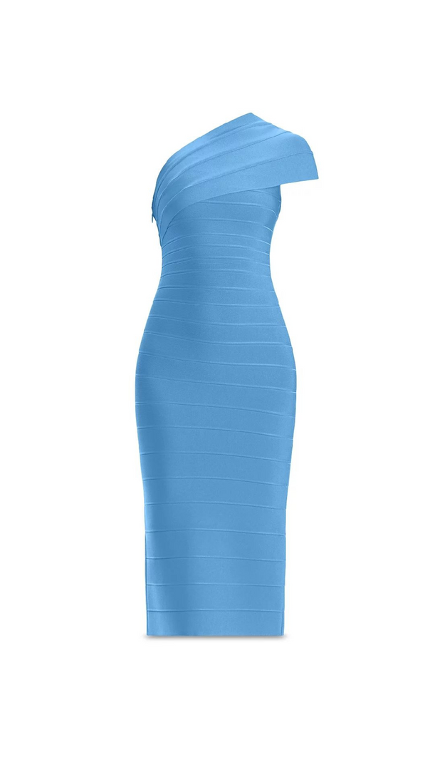 AIIZIE ABIGAIL ONE-SHOULDER BANDAGE MIDI DRESS IN BLUE - product image