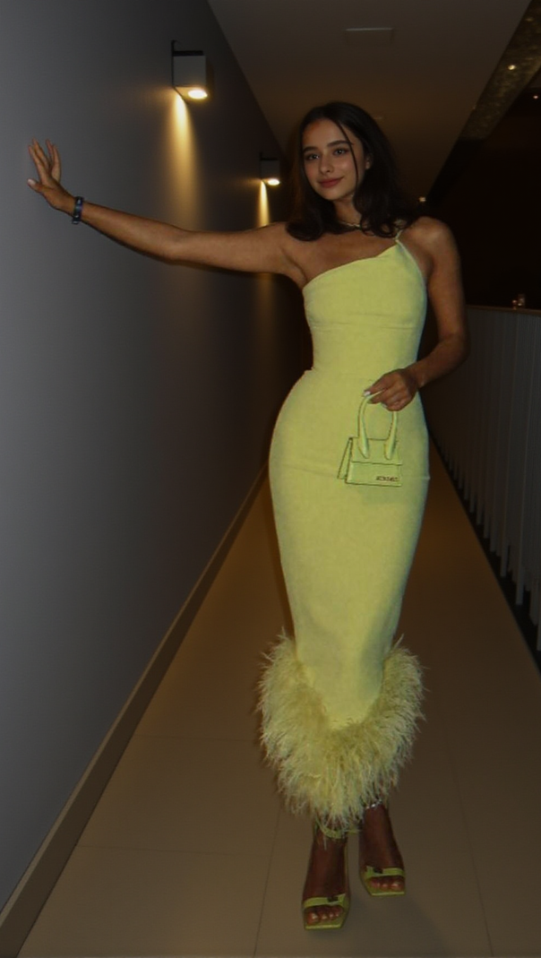 AIIZIE BANDAGE FEATHER BACKLESS MAXI DRESS IN YELLOW - product image