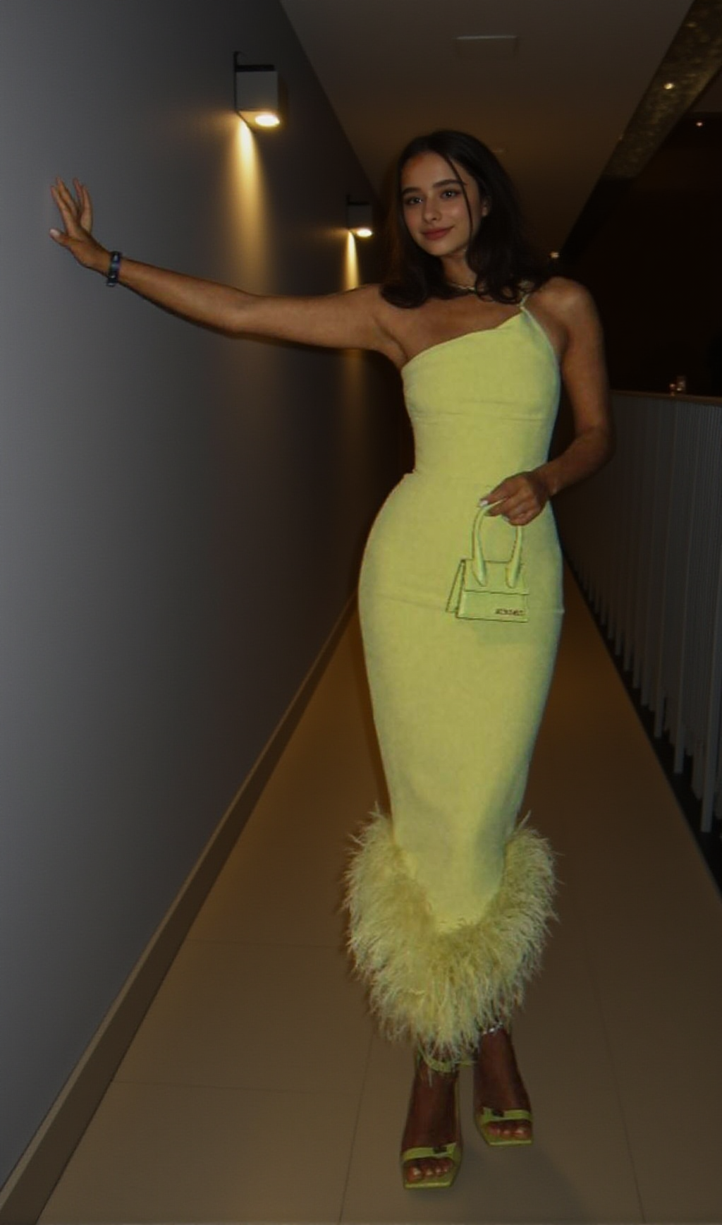 BANDAGE FEATHER BACKLESS MAXI DRESS IN YELLOW