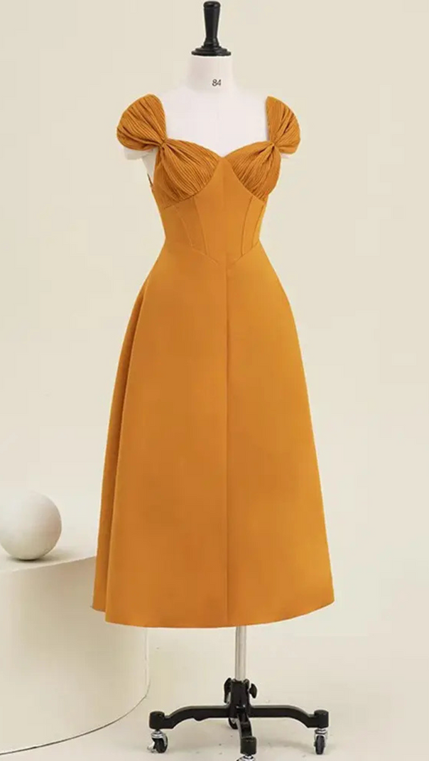 AIIZIE YELLOW KNOTTED A-LINE MIDI DRESS - product image