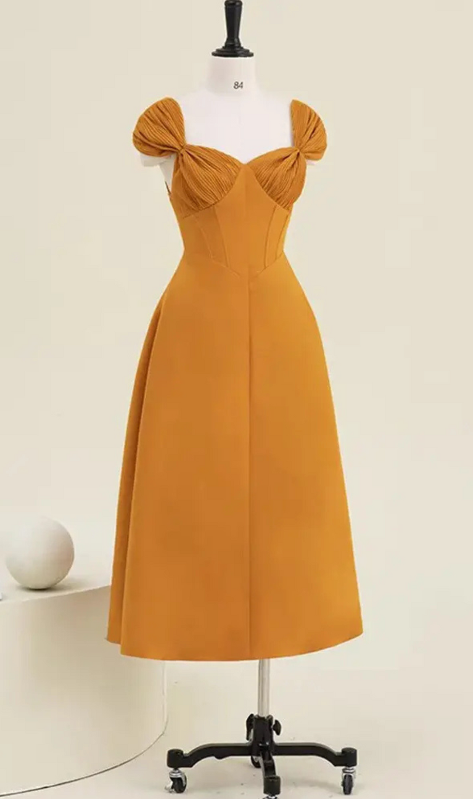 ABITO MIDI A-LINE CON ANNODATURA GIALLA