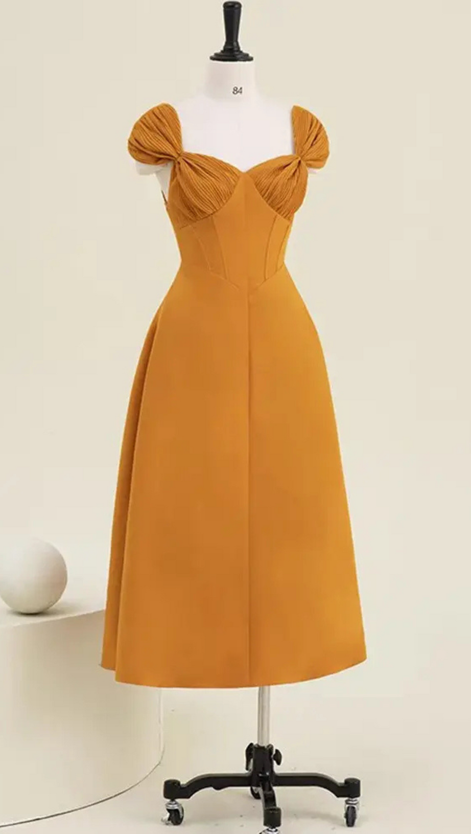 YELLOW KNOTTED A-LINE MIDI DRESS