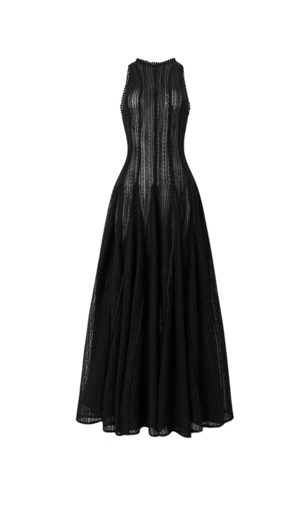 SLEEVELESS LACE CROCHET MAXI DRESS IN BLACK