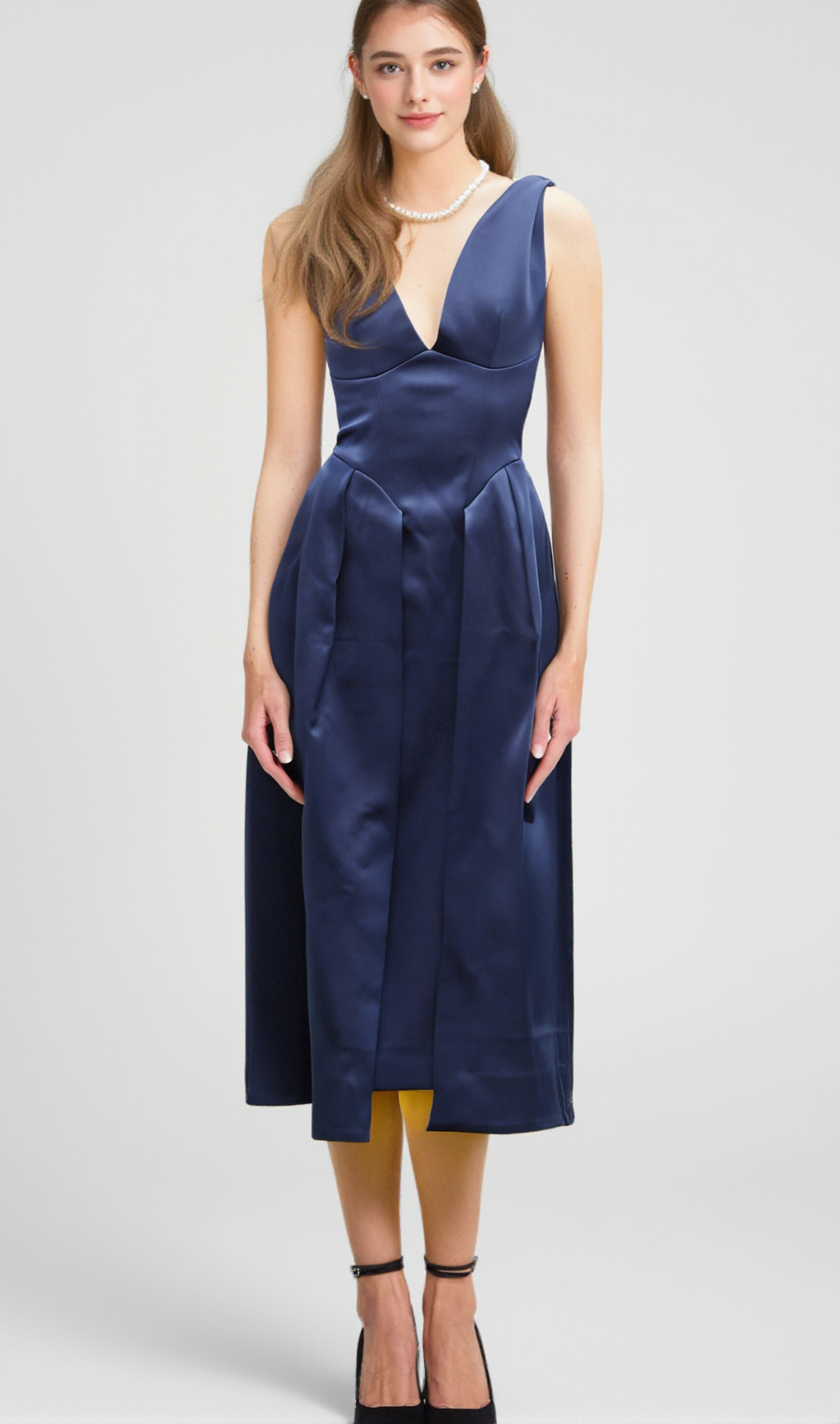 CHANTALE BLUE TWIST-DETAIL SATIN MIDI DRESS